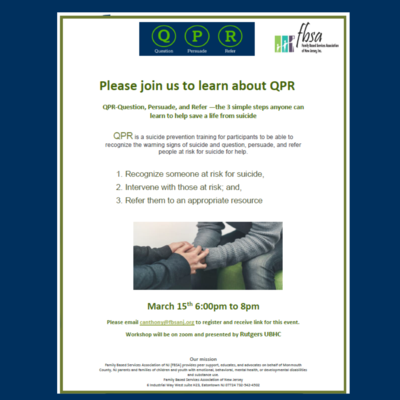 QPR-Question, Persuade, and Refer --the 3 simple steps anyone can learn to help save a life from suicide.