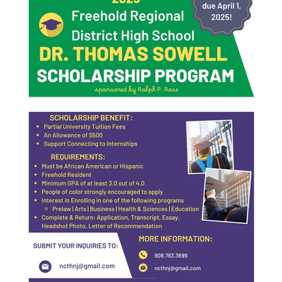 Dr. Thomas Sowell Scholarship for African American or Hispanic Students at Freehold Regional High School