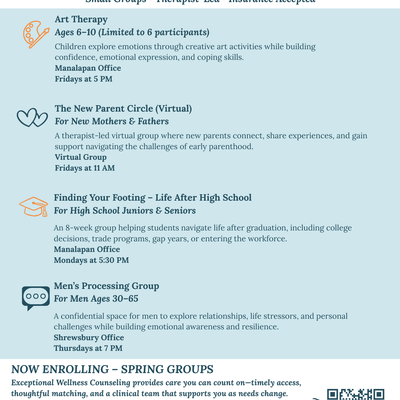 Spring Therapy Groups for Children, Teens & Adults