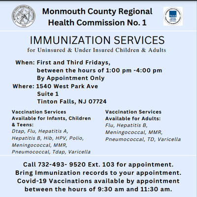 Monmouth County Regional Health Commission Immunization Services for Uninsured & Under Insured Children & Adults