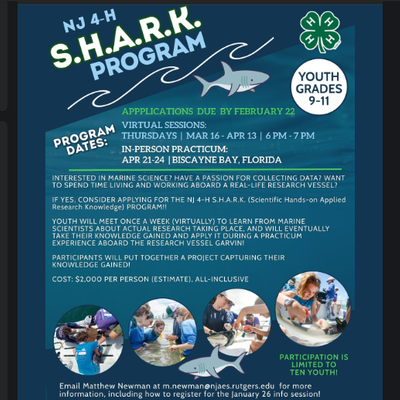 NJ 4-H S.H.A.R.K. Program for Youth Grades 9-12