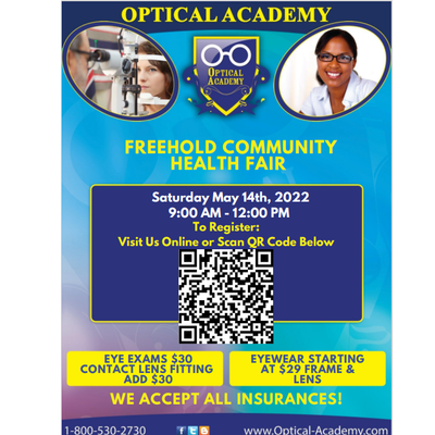 Optical Academy Will Provide Low-Cost Eye Exams & Prescription Glasses and Frames at the Freehold Community Health Fair