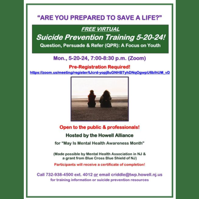 Free Virtual Suicide Prevention Training with Gatekeeper Certification: QPR (Question, Persuade, Refer)