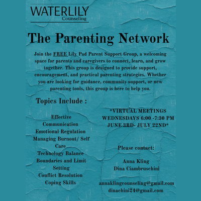 Waterlily Counseling FREE Virtual Parent Support Group (Virtual)